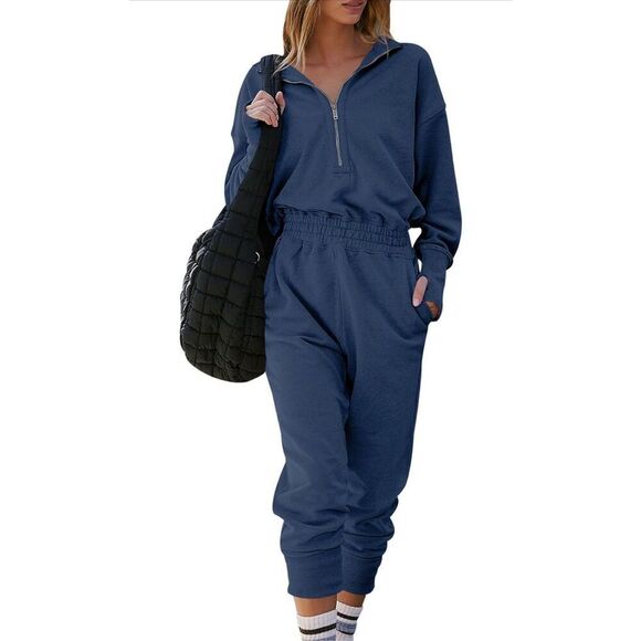 NEW 1 Pc Jumpsuit Elastic Waist Drawstring Hooded Zip Up S - Picture 3 of 5